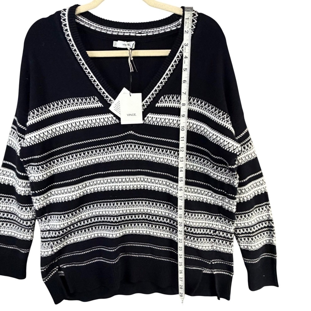 Vince Sweater Women S Black White Textured Stripe Cotton Relaxed Quiet Luxury - Picture 9 of 16
